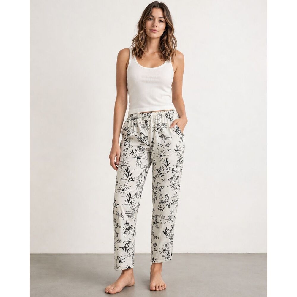 Free People Printed Linen Blend Pants Womens Small Elastic Waist